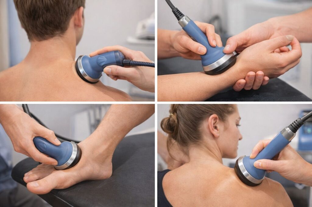 Shockwave therapy treatment for shoulder, wrist, ankle and upper back pain relief sessions